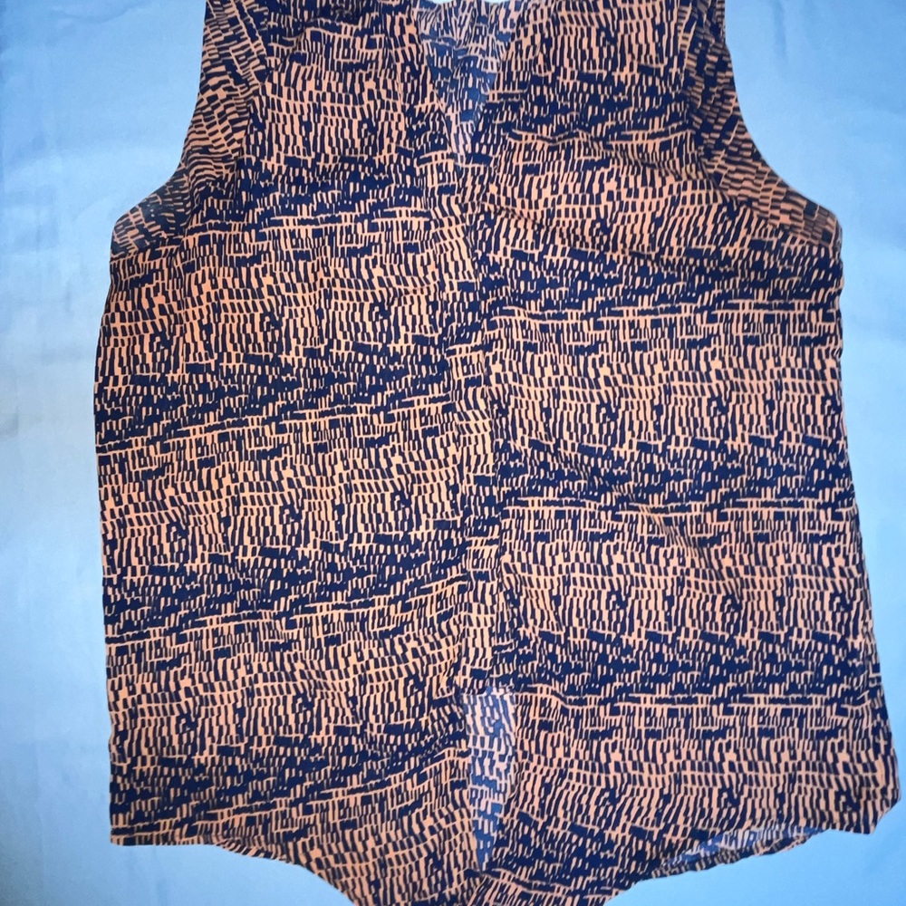 Irene Story Orange and Blue Buttoned Sleeveless Tank Top Size Small